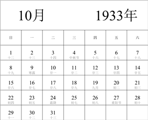 1933年日历